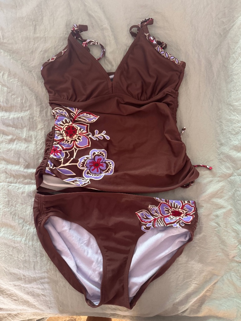 Athleta brown tankini with underwire bra Sz L